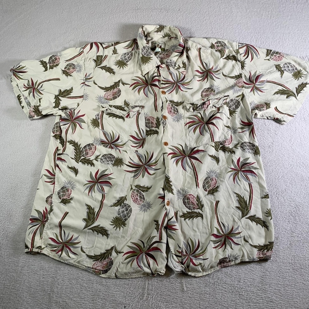 Vintage Reyn Spooner Shirt Mens 2XL White Hawaiian Pineapple Rayon Short Sleeve